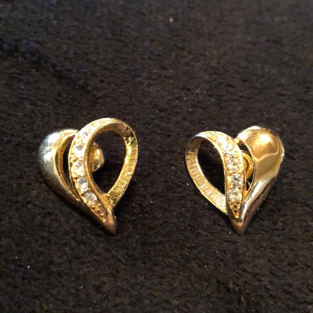 CZ Gold Heart Stud Earrings